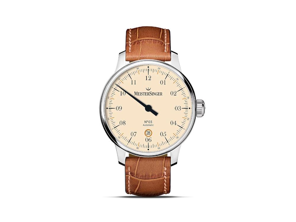 Reloj Automático Meistersinger N3 - 40 mm Ivory, SW 200, Marrón, DM903C-SG03