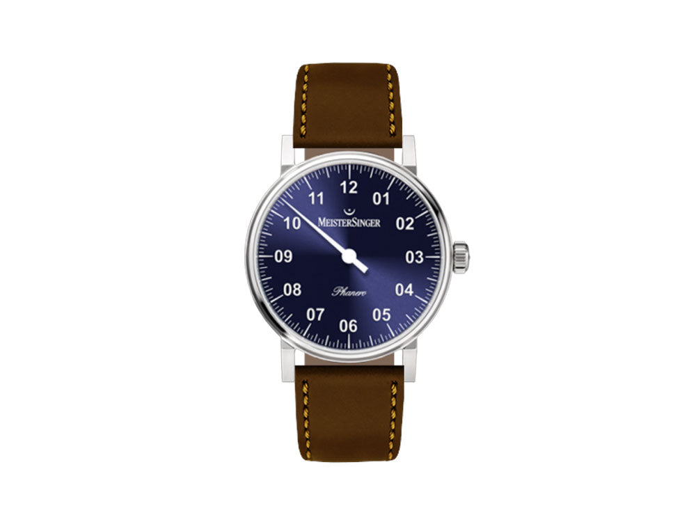 Reloj Meistersinger Phanero, Carga manual, Azul sunburst, 35mm, PH308-SCF12