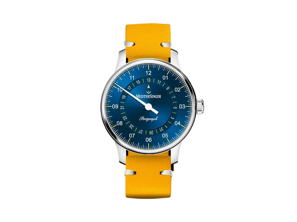 Reloj Automático Meistersinger Perigraph, 38 mm, Azul, Correa de piel, S-BM1118