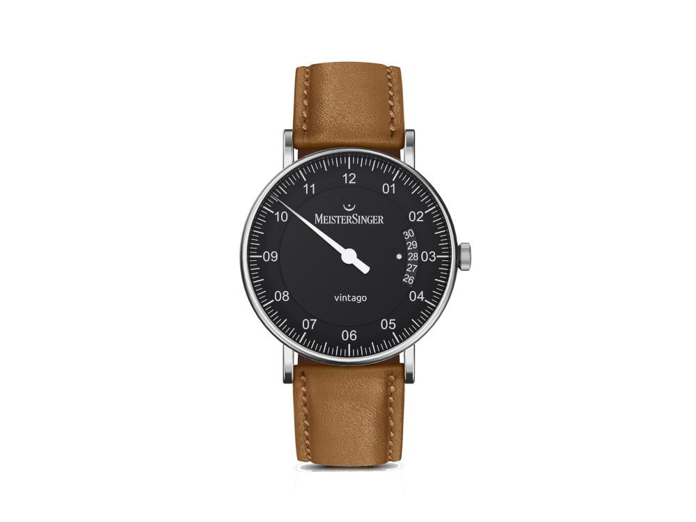 Reloj Automático Meistersinger Vintago, SW 200-1, 38 mm, Negro, VT902