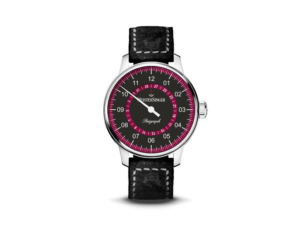 Reloj Automático Meistersinger Perigraph, 43 mm, Negro, Rojo, AM1002R