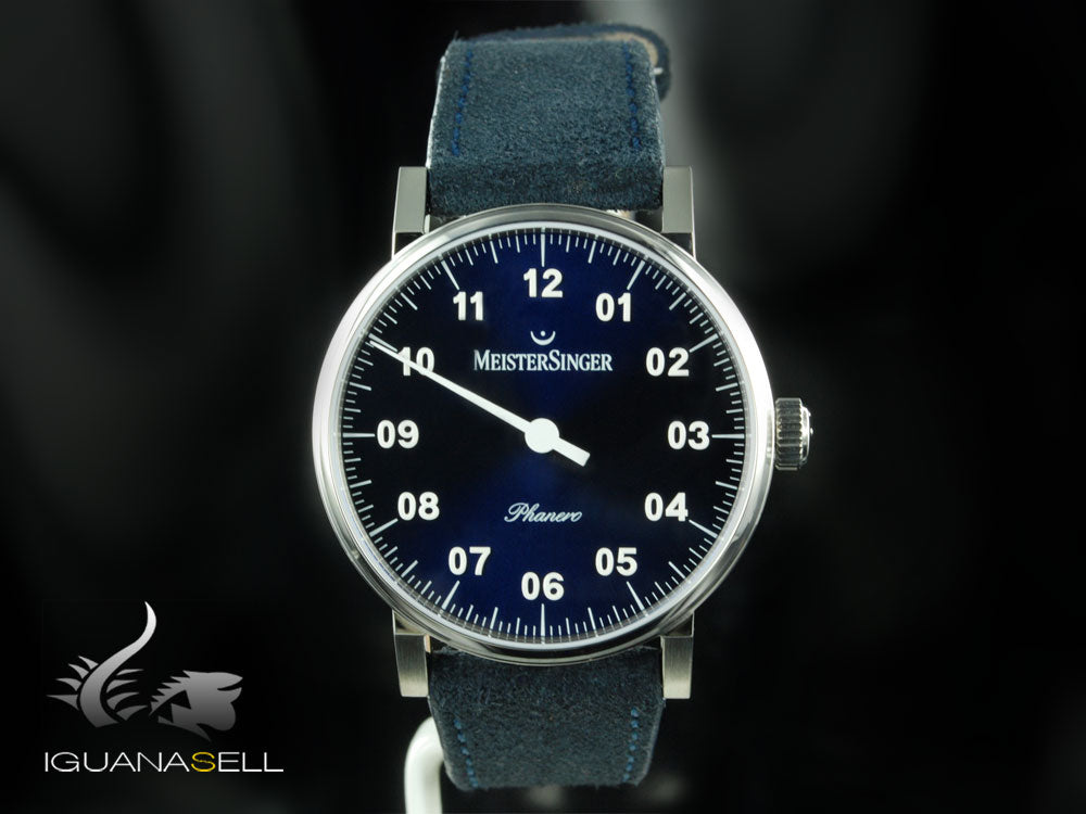 Reloj Meistersinger Phanero, Carga manual, SW 210, Azul, 35mm, PH308-SV14