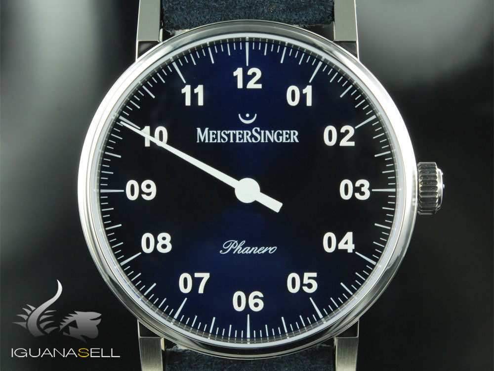 Reloj Meistersinger Phanero, Carga manual, SW 210, Azul, 35mm, PH308-SV14