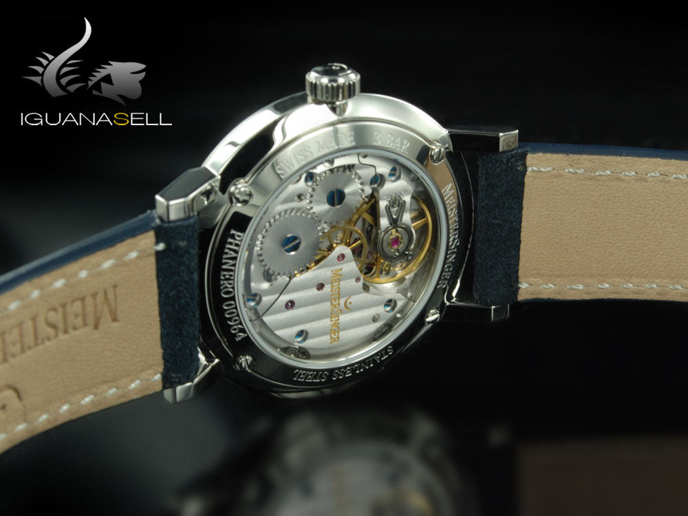 Reloj Meistersinger Phanero, Carga manual, SW 210, Azul, 35mm, PH308-SV14