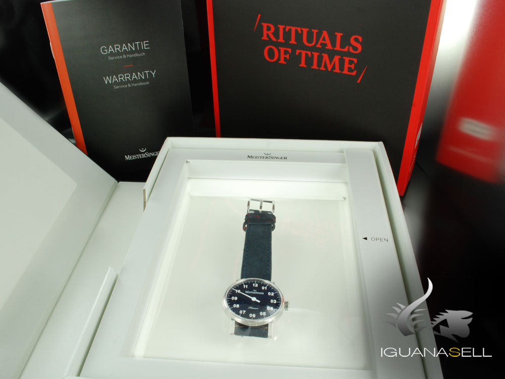 Reloj Meistersinger Phanero, Carga manual, SW 210, Azul, 35mm, PH308-SV14