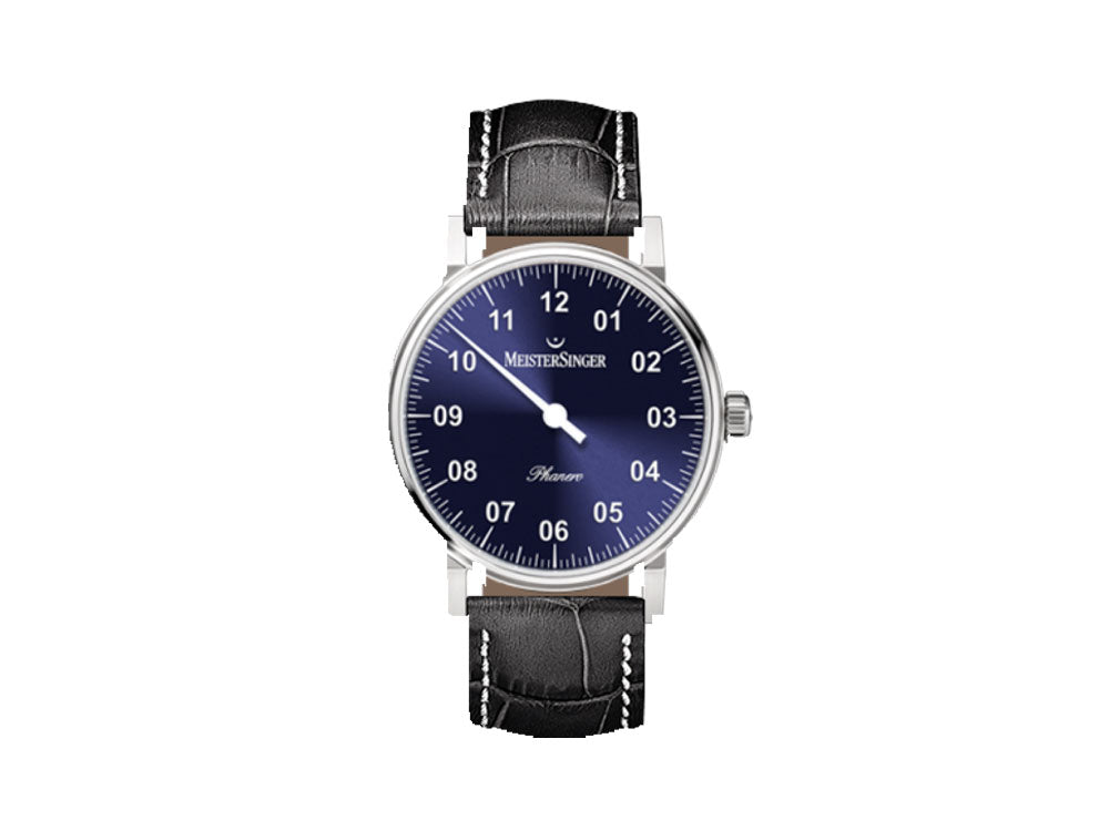Reloj Meistersinger Phanero, Carga manual, Azul sunburst, 35mm, PH308-SG11W