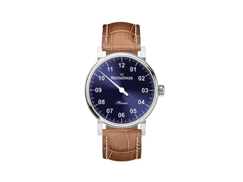Reloj Meistersinger Phanero, Carga manual, Azul sunburst, 35mm, PH308-SG13