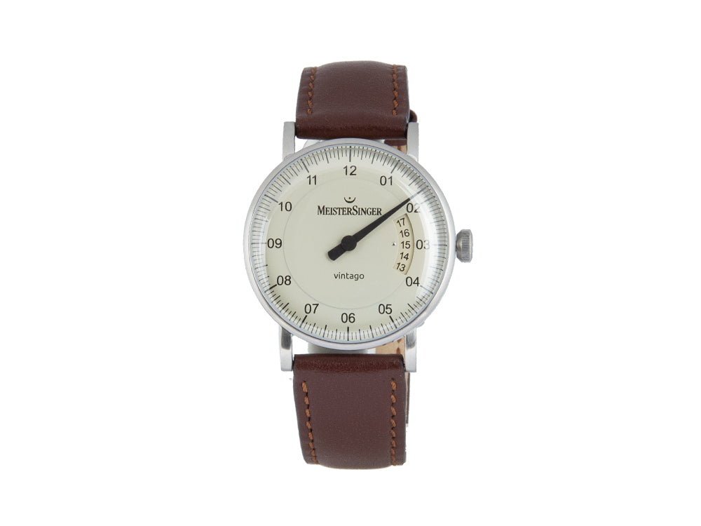 Reloj Automático Meistersinger Vintago, SW 200-1, 38mm, Beige, Piel, VT903