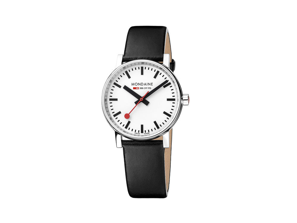 Reloj de Cuarzo Mondaine SBB Evo2, Blanco, 35 mm, Correa de piel, MSE.35110.LB