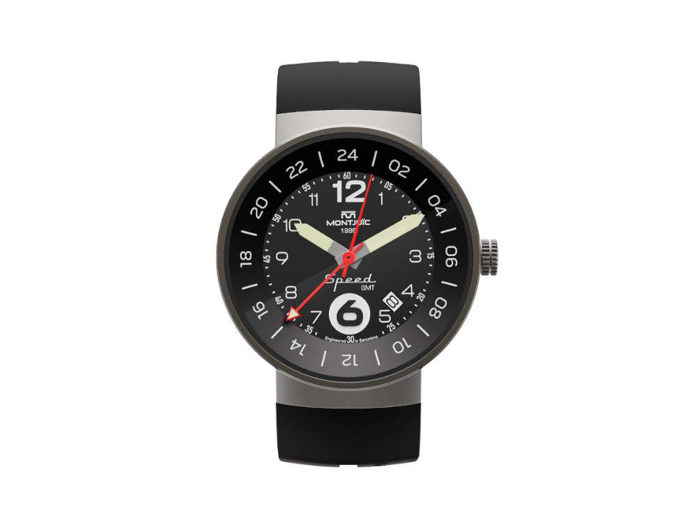 Reloj de Cuarzo Montjuic Speed GMT, Acero Inoxidable, Negro, 43 mm, MJ3.0101.S