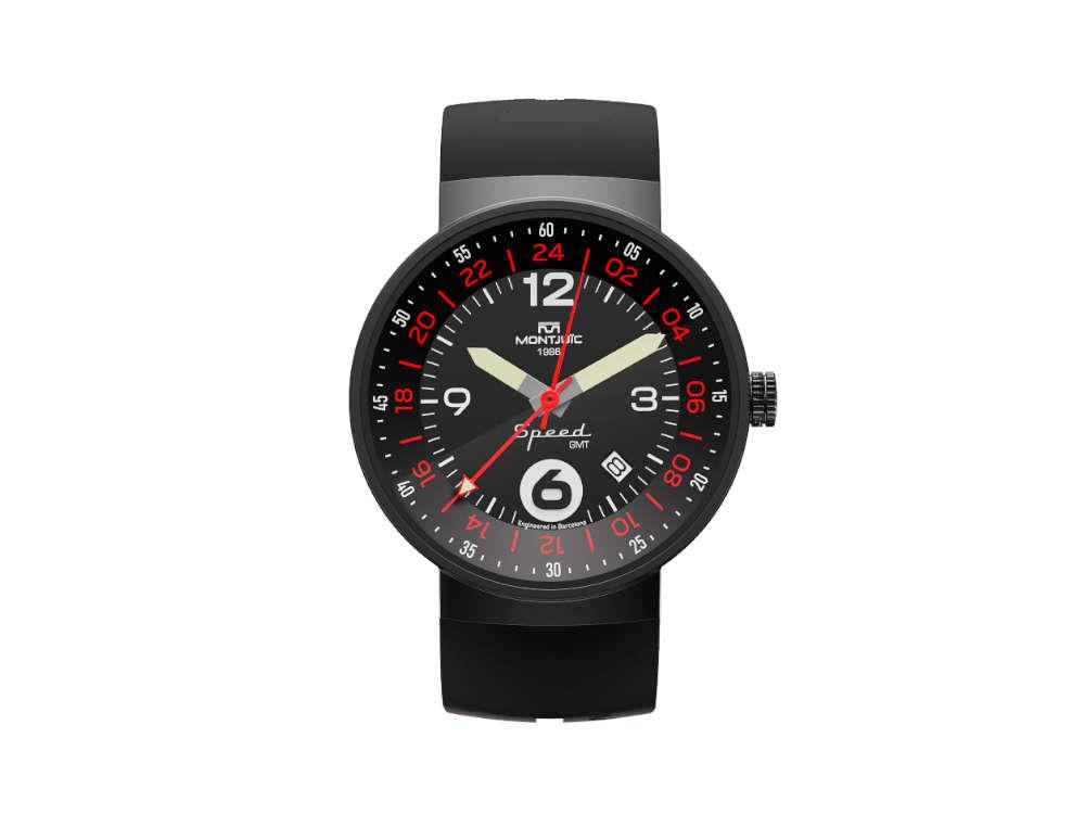 Reloj Cuarzo Montjuic SpeedGMT, Acero Inoxidable, DLC, Negro, 43mm, MJ3.0202.B