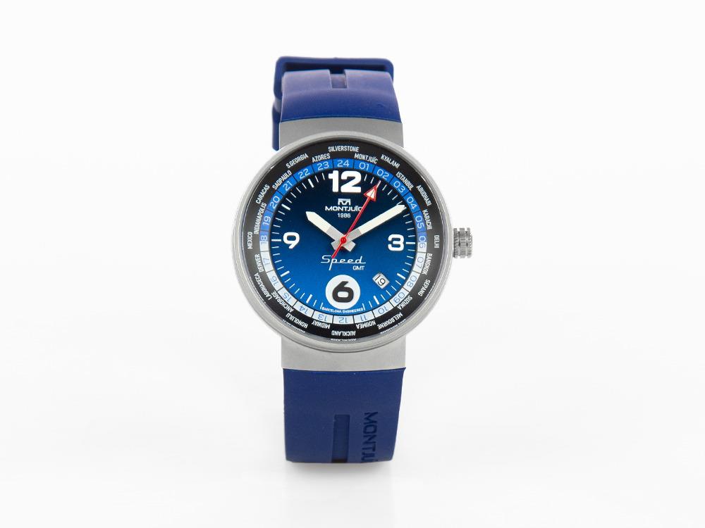 Reloj de Cuarzo Montjuic Speed GMT, Acero Inoxidable, Negro, 43 mm, MJ3.0404.S