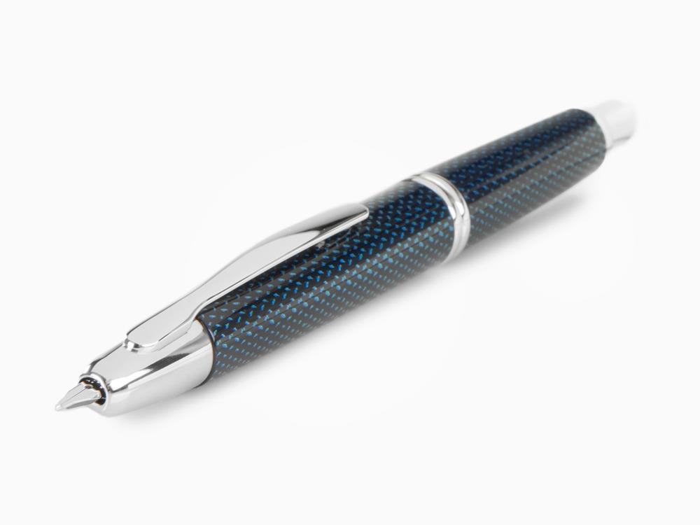 Estilográfica Pilot Capless Vanishing Fibra de Carbono Azul, Cromo