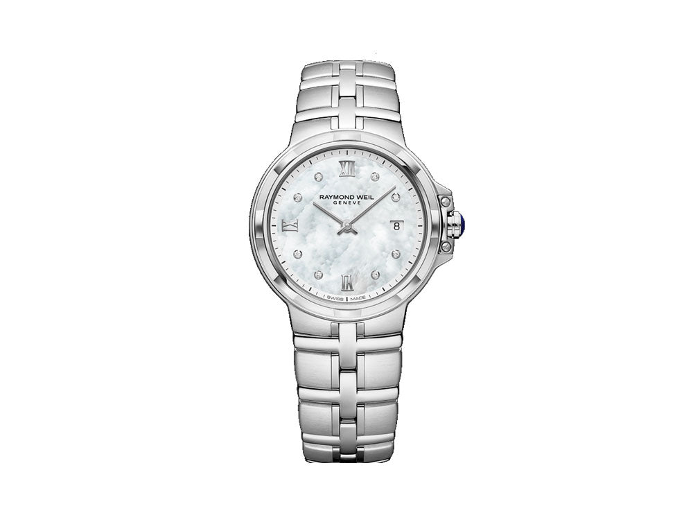 Reloj de Cuarzo Raymond Weil Parsifal Ladies, Madre perla, Día, 8 Diamantes