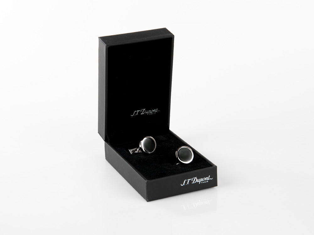 Gemelos S.T. Dupont Round, Acero, Laca negra, Paladio, Negro, 005576