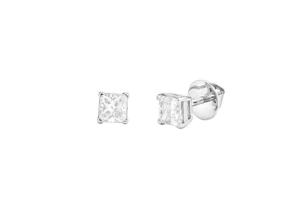 Solitario Pendientes Princesa de Oro Blanco 18K de 0.5 ct, CEW10043