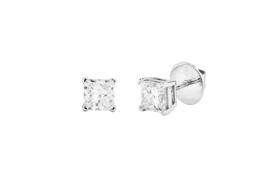 Solitario Pendientes Princesa de Oro Blanco 18K de 2 ct, CEW10154