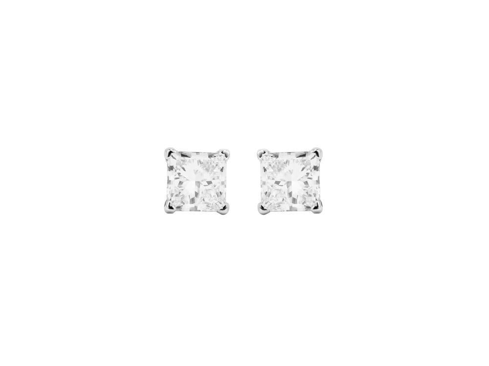 Solitario Pendientes Princesa de Oro Blanco 18K de 2 ct, CEW10154