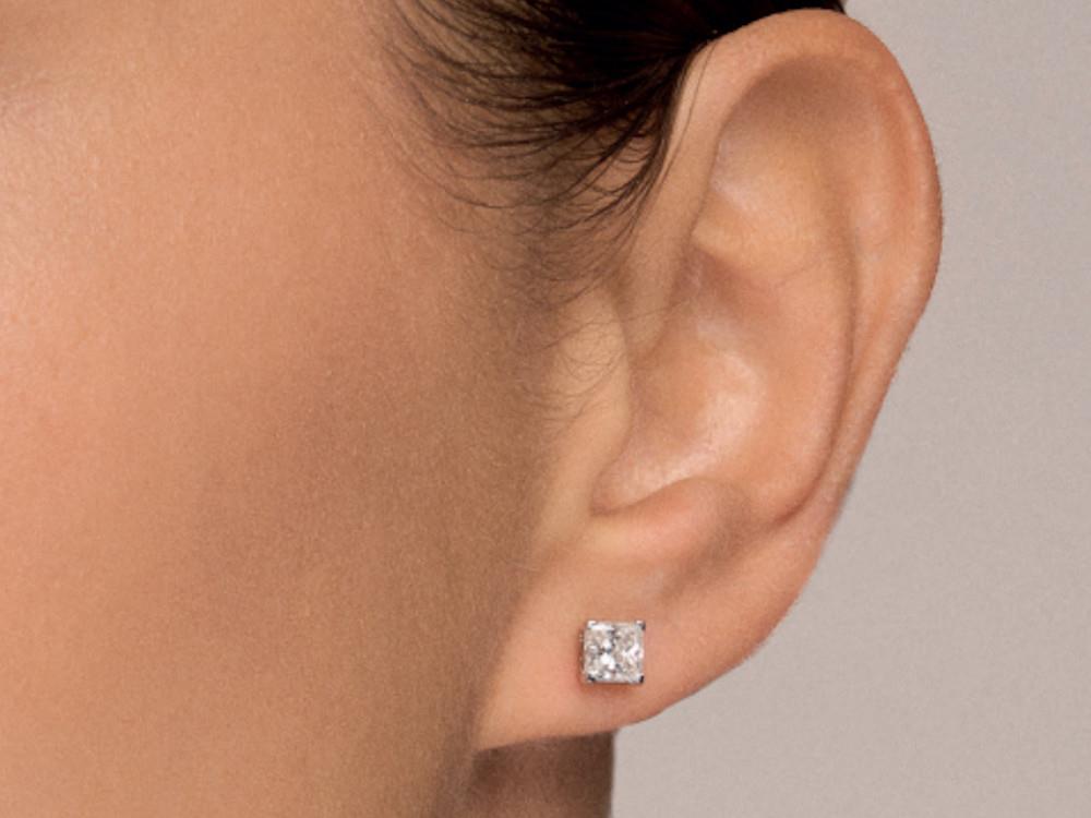 Solitario Pendientes Princesa de Oro Blanco 18K de 2 ct, CEW10154