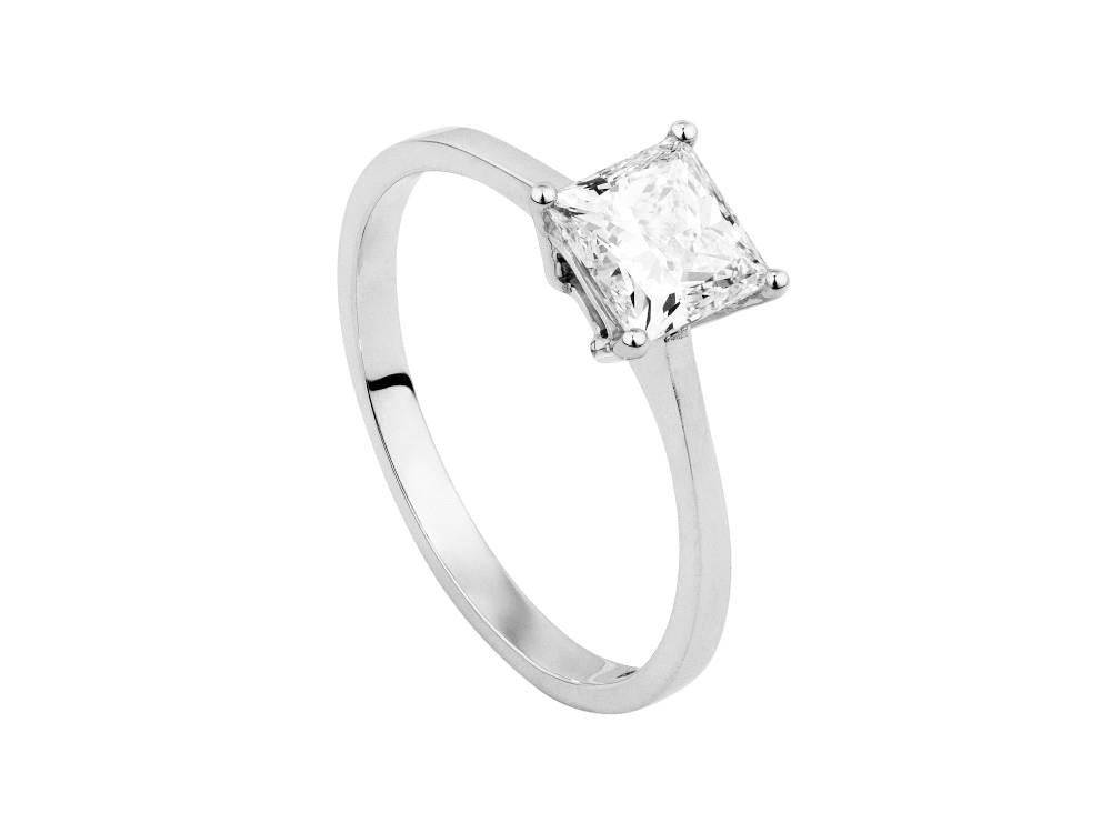 Solitario Anillo Solitario Princesa 18K Oro Blanco 1 ct, CLRW10405-14