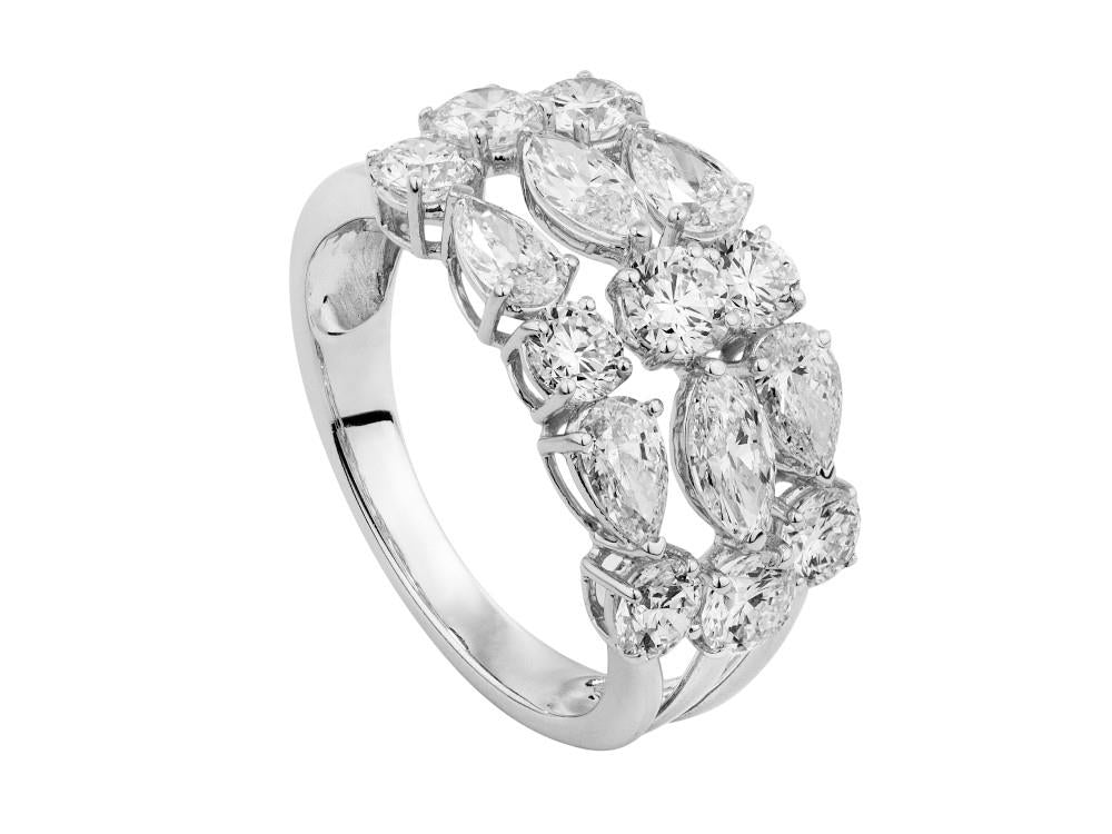 Solitario Anillo Tres Filas de Oro Blanco 18K de 2.5 ct, NLW00001-13