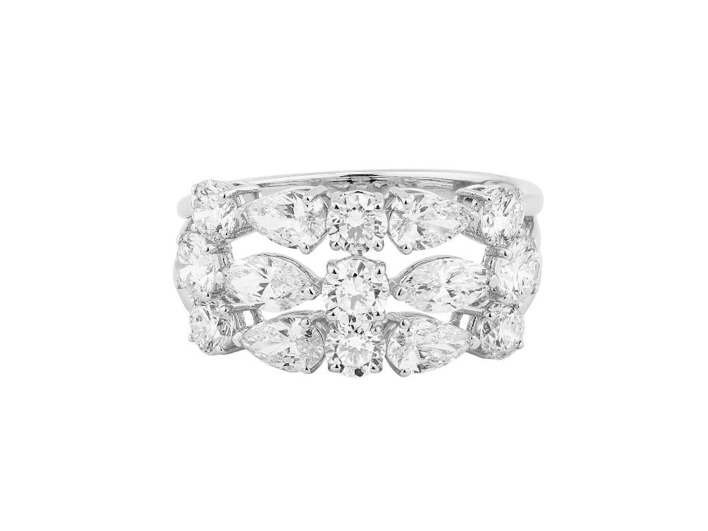Solitario Anillo Tres Filas de Oro Blanco 18K de 2.5 ct, NLW00001-13
