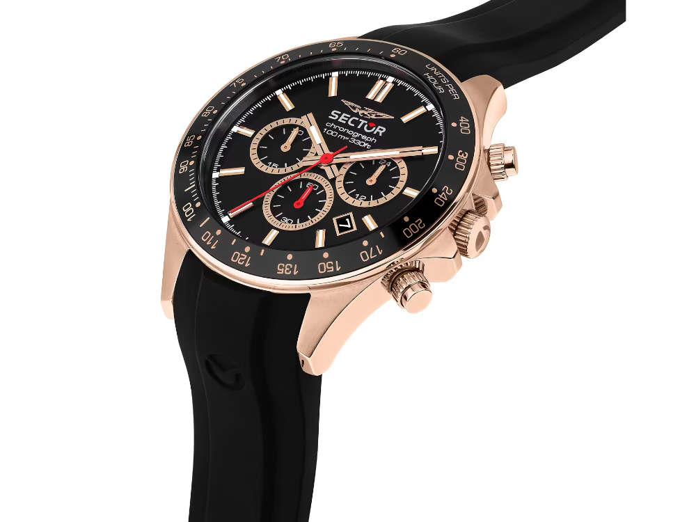 Reloj de Cuarzo Sector No Limits 230, PVD Oro Rosa, Negro, 43 mm, R3271661029