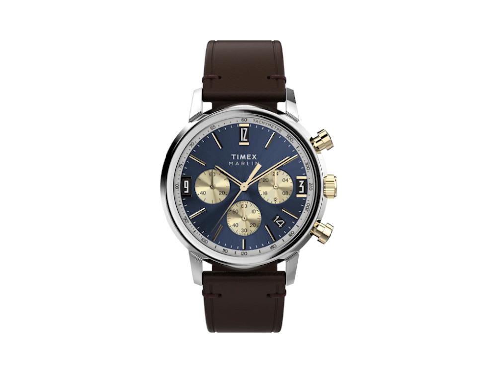 Reloj de Cuarzo Timex Marlin Men's Leather, Azul, 40 mm, TW2W60400A