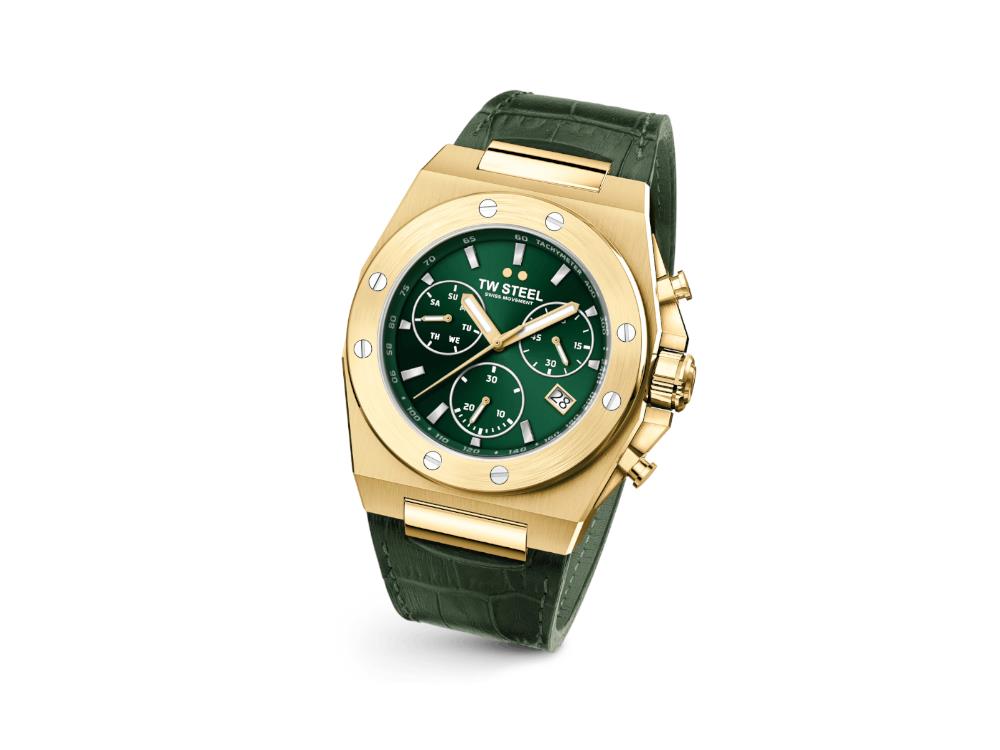 Reloj de Cuarzo TW Steel Ceo Tech, Verde, 45 mm, Correa de piel, 10 atm, CE4085