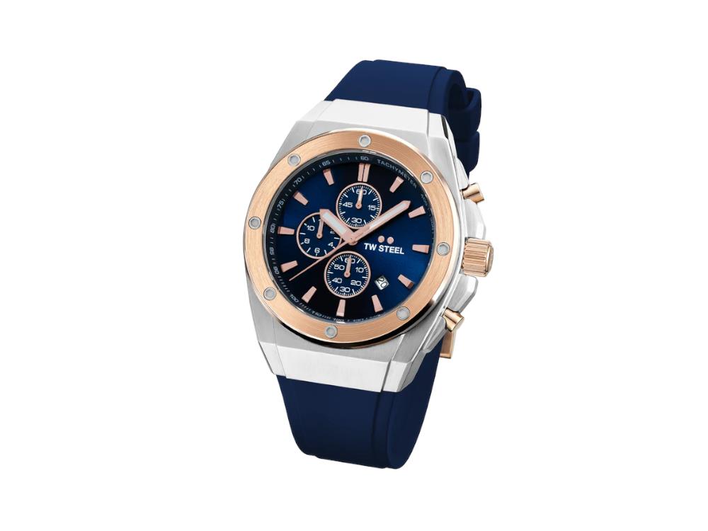 Reloj de Cuarzo TW SteelCeo Tech 44mm, Azul, 44 mm, Caucho, 10 atm, CE4105