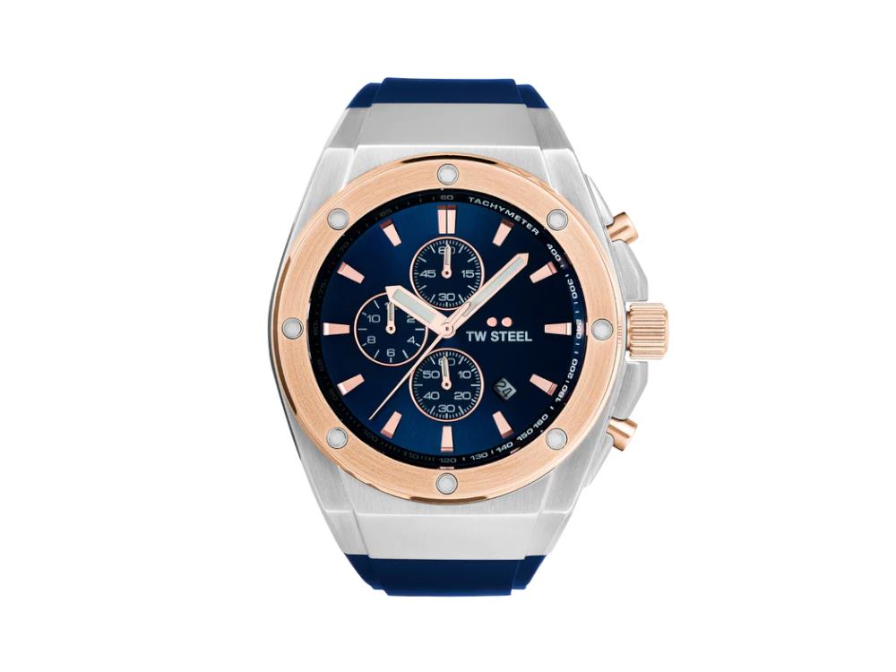 Reloj de Cuarzo TW SteelCeo Tech 44mm, Azul, 44 mm, Caucho, 10 atm, CE4105