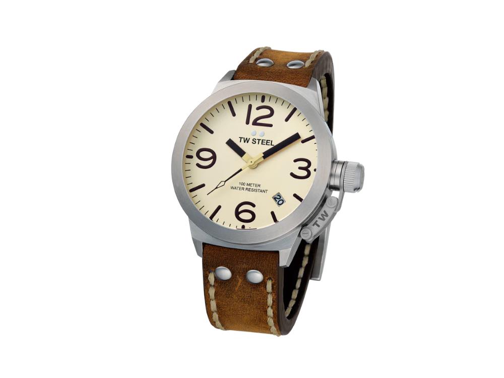 Reloj de Cuarzo TW Steel Classic Canteen, Beige, 45 mm, Piel, 10 atm, CS100