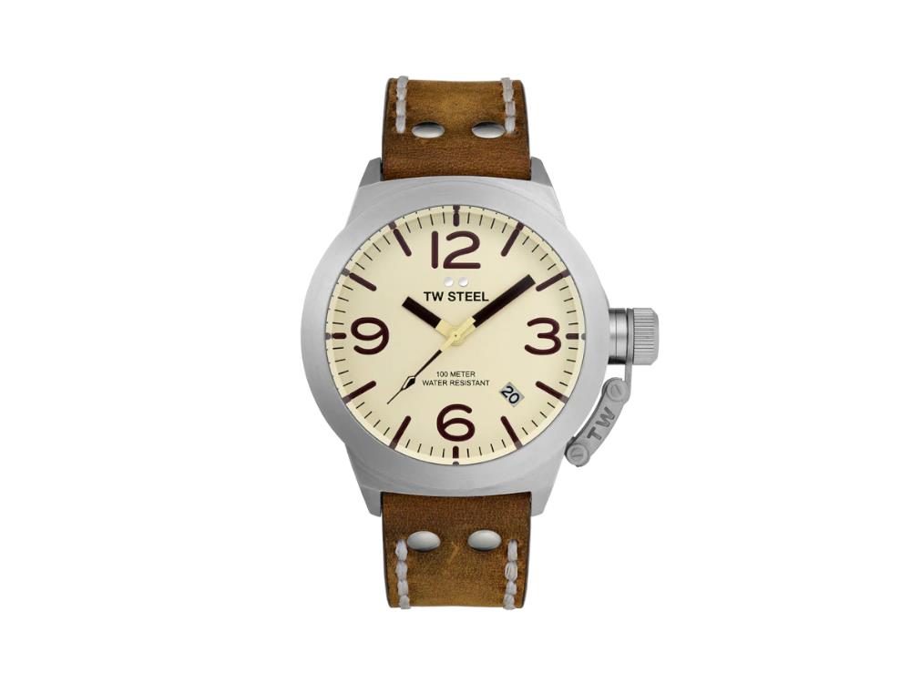 Reloj de Cuarzo TW Steel Classic Canteen, Beige, 45 mm, Piel, 10 atm, CS100