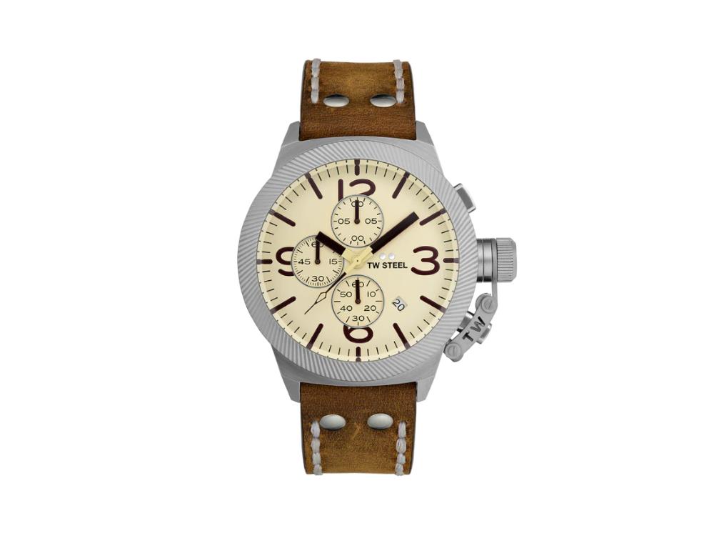 Reloj de Cuarzo TW Steel Classic Canteen, Beige, 45 mm, Piel, 10 atm, CS104