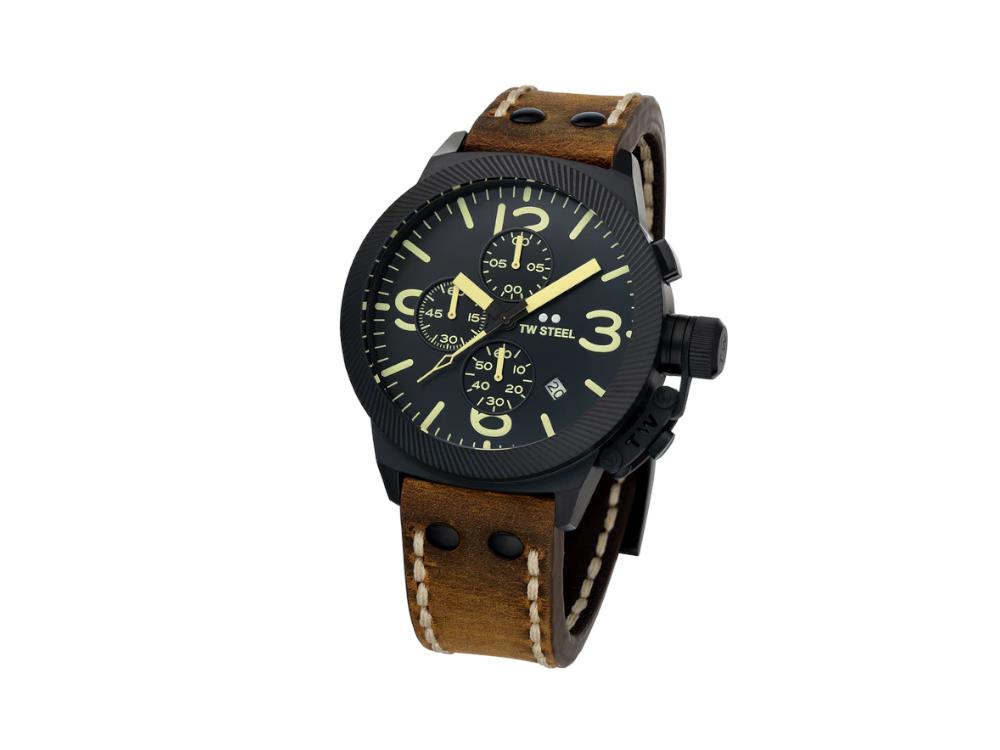 Reloj de Cuarzo TW Steel Classic Canteen, Negro, 45 mm, Piel, 10 atm, CS107