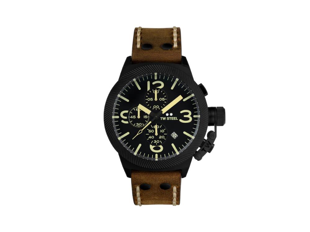 Reloj de Cuarzo TW Steel Classic Canteen, Negro, 45 mm, Piel, 10 atm, CS107