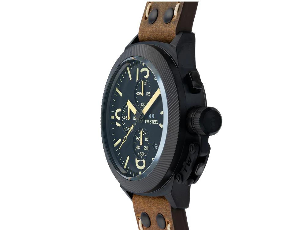 Reloj de Cuarzo TW Steel Classic Canteen, Negro, 45 mm, Piel, 10 atm, CS107