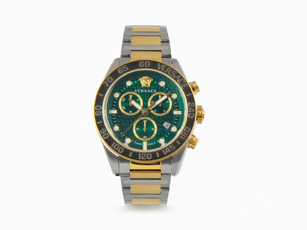 Reloj de Cuarzo Versace Greca Dome Chrono, PVD Oro, Verde, 43 mm, VE6K00423