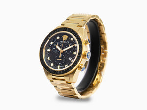 Reloj de Cuarzo Versace Greca Dome Chrono, PVD Oro, Negro, 43 mm, VE6K00523