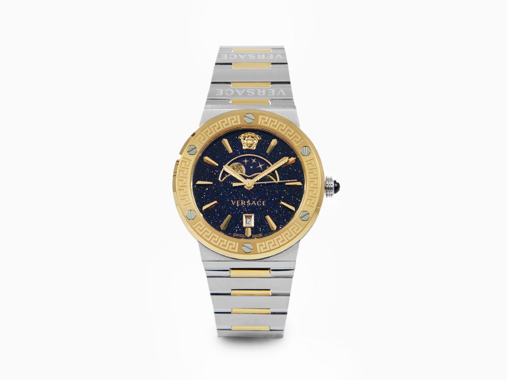 Reloj de Cuarzo Versace Greca Logo Moonphase, PVD Oro, Azul, 38 mm, VE7G00223