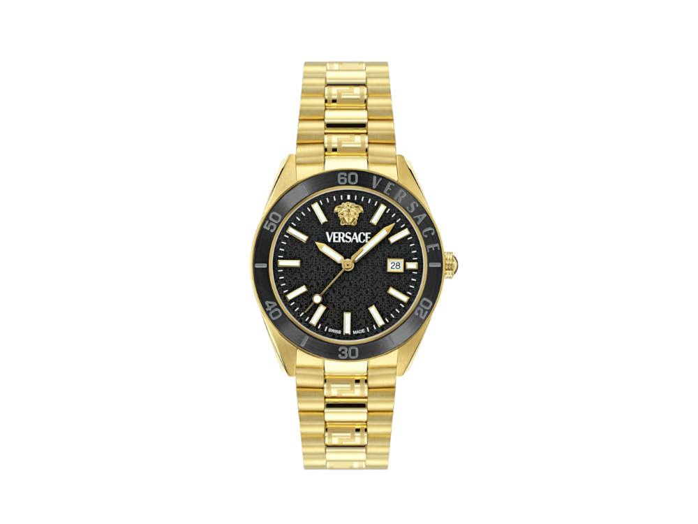 Reloj de Cuarzo Versace V Dome, PVD Oro, Negro, 42 mm, Cristal Zafiro, VE8E00624