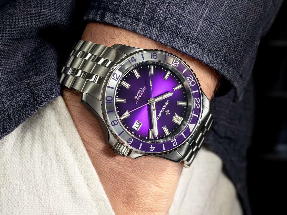 Reloj Automático Venezianico Nereide GMT, 39 mm, Violeta, 3521512S