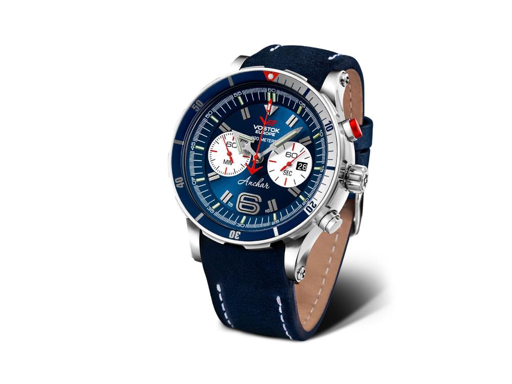 Reloj de Cuarzo Vostok Europe Anchar, Azul, 48.7 mm, Tritio, Crono, 6S21-510A583