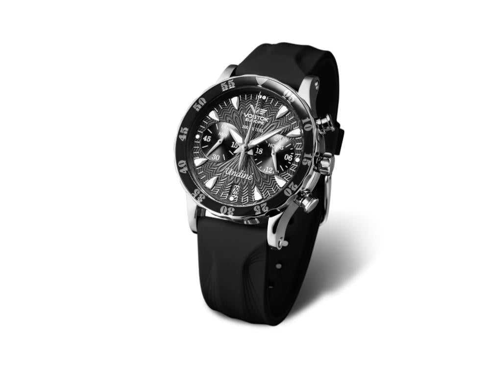 Reloj de Cuarzo Vostok Europe Undiné, Acero, Negro, 39 mm, Crono, VK64-515A523