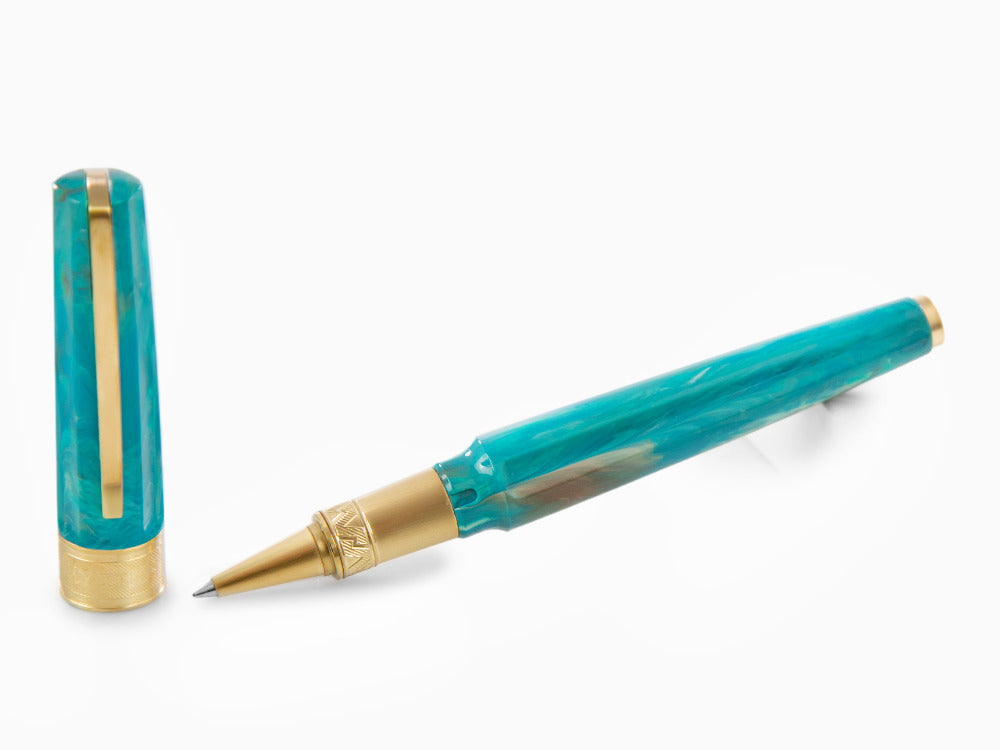 Roller Visconti Mirage Mythos Athena, Resina Acrílica, PVD Oro, Azul KP07-15-RB