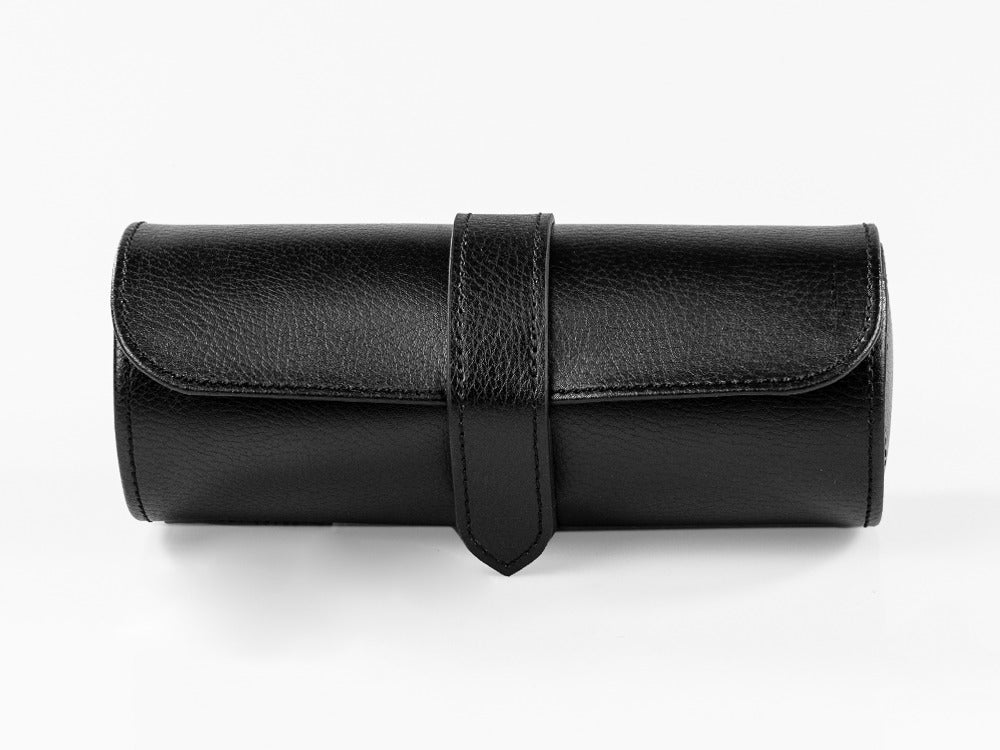 Estuche de relojes WOLF Blake, 3 relojes, Negro, Piel, 305002