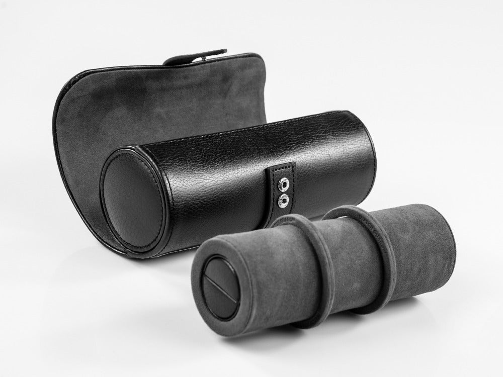 Estuche de relojes WOLF Blake, 3 relojes, Negro, Piel, 305002