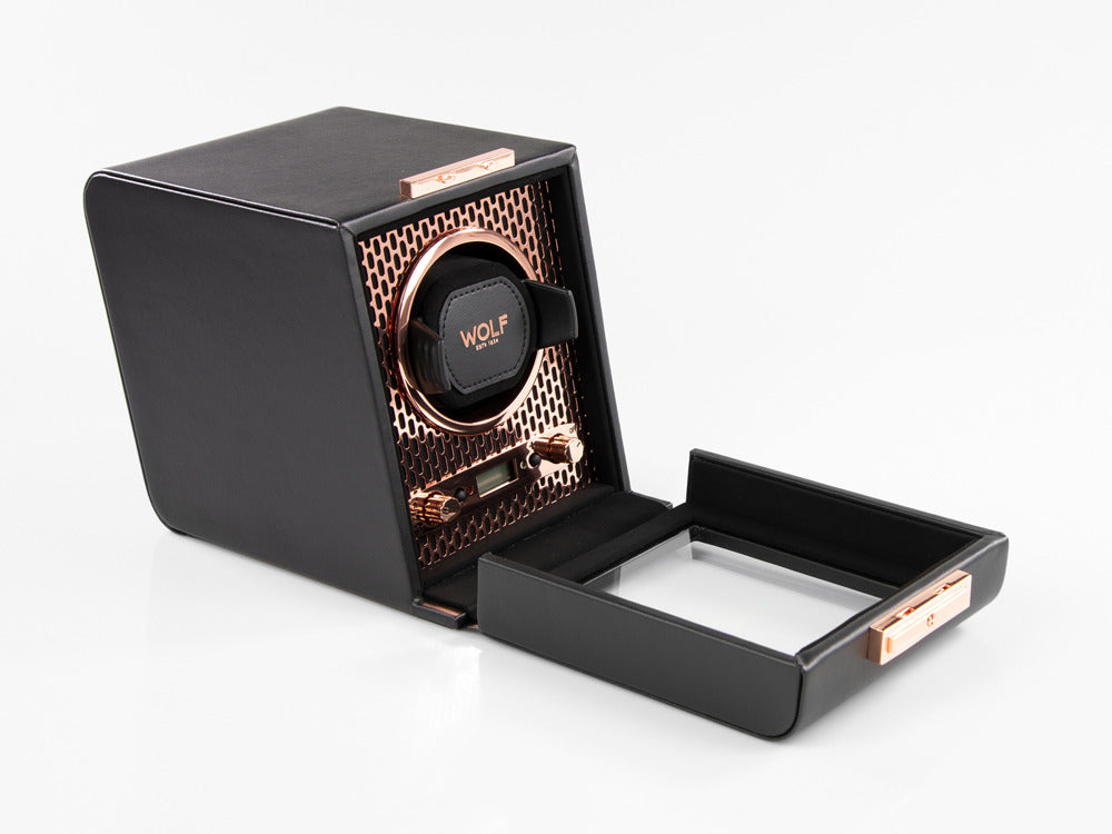 Rotor de relojes, WOLF, Negro, 1 Reloj, Piel Vegana, 469116