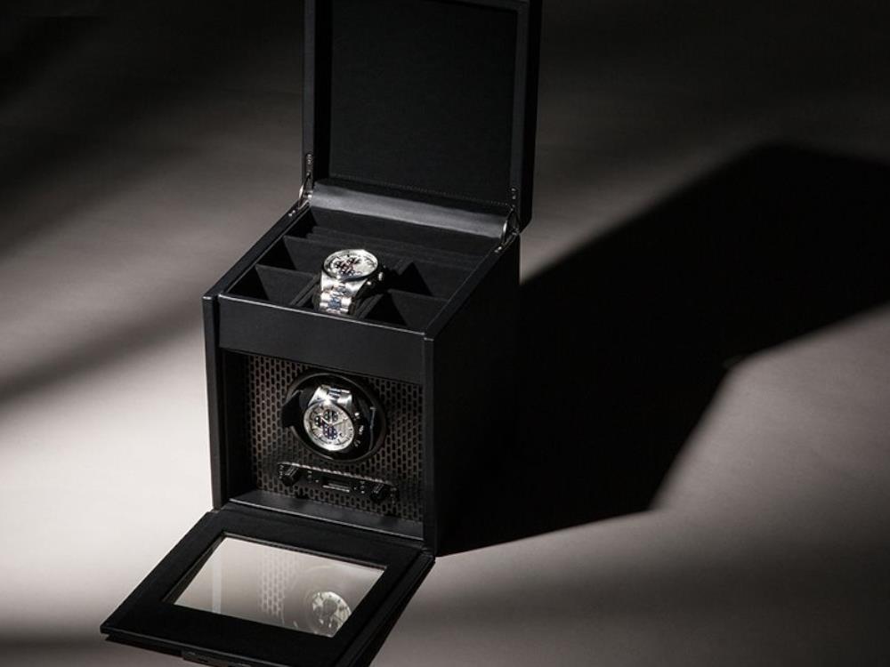 Rotor de relojes WOLF Axis, 1 Reloj, Negro, Piel Vegana, 469203