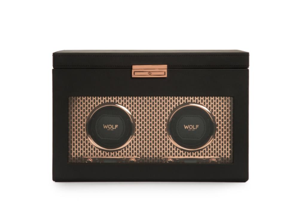 Rotor de relojes WOLF Axis, 2 Relojes, Negro, Piel Vegana, 469316